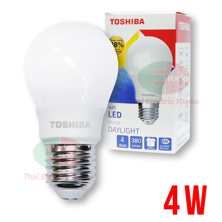 หลอดไฟ-ไฟ-led-โตชิบา-bulb-4w-ขั้ว-e27-แสงเดย์ไลท์-daylight-หลอดไฟแอลอีดี-มาตรฐาน-มอก-toshiba-ไทยอิเล็คทริคเวิร์คออนไลน์-thaielectricworks