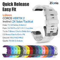 Zionia 26มม.นุ่มสบายซิลิโคน Easy Fit ง่ายนาฬิกาสายสำหรับการ์มิน Garmin Fenix 7X 6X Pro Sapphire 5X Plus/3 HR Instinct 2X Solar Tactical D2 Tactix 7/Bravo/Charlie/Delta PX Quatix 3 Descent Mk1 Mk2 Mk2i Enduro COROS VERTIX 2 นาฬิกาสมาร์ทวอตช์สปอร์ต