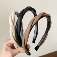 New Pu Leather Braided Headband Coffee Beige Black Twisted Hairband Women Girls Simple Hair Band Women Hair Accessories