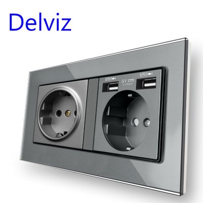【NEW Popular89】 Delviz Doubleshocket TemperedGlass Panel อินเทอร์เฟซการชาร์จ USB 146มม. X 86มม. ซ็อกเก็ตฝังผนังมาตรฐาน