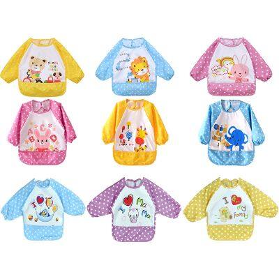 【CC】 Baby Bibs Cartoon Sleeve Apron Children Feeding Smock Bib Burp Painting Toddler Bandana