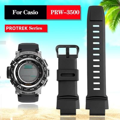 ♣♘ ยางกีฬาสายนาฬิกาสำหรับ Casio PROTREK PRW-3500/2500/5100 PRG-260/550 เปลี่ยนสร้อยข้อมือสีดำ 18 มม.สายนาฬิกาซิลิโคน