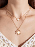 Cider สร้อยคอผู้หญิง จี้พระอาทิตย์ สร้อยคอแฟชั่นผญ สไตล์เกาหลีWhimsigoth Sun Decor Layered Necklace