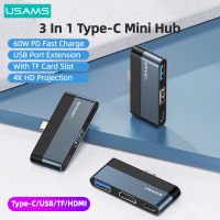 USAMS Mini Hub PD 60W Type C ถึง USB 3.0 2.0 HDMI 1.4 TF Card USB Splitter Adapter USB Hub Expander สำหรับ Pro แล็ปท็อปศัพท์ PC