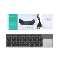 64 Keys Three Folding Round Cap Bluetooth Keyboard Ultra-Thin Computer Office Phone Tablet With Touch Pad, Gray