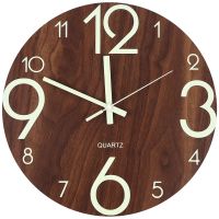 Luminous Wall Clock,12 Inch Wooden Silent Non-Ticking Kitchen Wall Clocks With Night Lights For Indoor/Outdoor Living Room Bedroom Decor Battery Operated