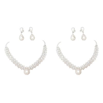 2X Womens Jewelry Set Bridal Wedding White Great Drop Flash Diamond Necklace Earrings