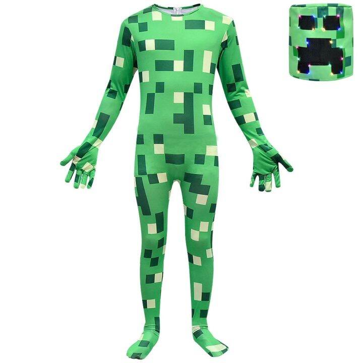 ชุดฮาโลวีนสำหรับเด็กผู้หญิง♤♚② เด็กชายหญิง Minecraft Creeper Jumpsuit