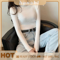 hanshi [2023 new HOT FASHION] lazlook เสื้อสเวตเตอร์ถักครึ่งคอสูงคอกลมผ้าฝ้ายนุ่มเรียบน่ารักสวมใส่ง่ายแบบสวมหัว