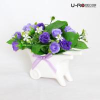 U-RO DECOR รุ่น กุหลาบช่อในกระถางเซรามิคคละสี Rose Bouquet ยูโรเดคคอร์ กระถาง แต่งบ้าน ใส่ของ  ดอกไม้ ประดิษฐ์ flower ช่อดอกไม้