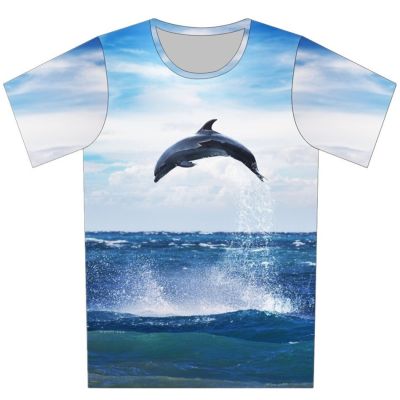 Joyonly 2018 Blue Sky Sea Jump Dolphin Print Children T-shirts Summer Tops Boys/Girls Short Sleeve Clothes Baby Kids T shirt