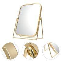 Vanity Makeup Mirror with Metal Stand 360 Degree Swivel Desktop Tabletop Mirror Luxury Matte Gold Double-faced Mirror Makeup Mirrors