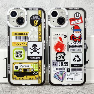 Case For iPhone 14 13 12 11 Pro Max Mini XS X XR SE 7 8 Plus Transparent Soft Cover Funny Stickers
