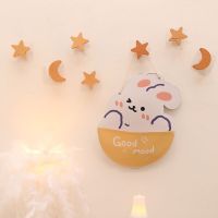 Nordic Star Moon Wooden Hook Punch-Free Coat Hat Sticky Hook  Clothes Hanger Key Holder Organizer Storage Home Decor Picture Hangers Hooks