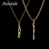 Atoztide Personalized Custom Vertical Name Necklaces Stainless Steel Pendant Link Thick Chain for Women Christmas Jewelry Gift2023