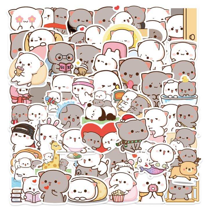 สติกเกอร์รูปแมวการ์ตูนน่ารัก-mitao-60ชิ้นกันน้ำสติกเกอร์แมวตลกสำหรับกระบอกน้ำแล็ปท็อปสเก็ตบอร์ดกระเป๋าของเล่นเด็กสติกเกอร์-amp-ป้าย