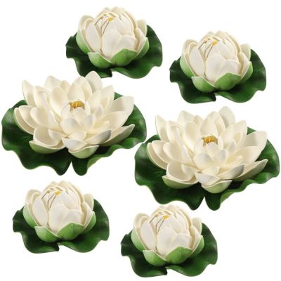 [AYIQ Flower Shop] 6ชิ้นประดิษฐ์สีขาวใบบัวดอกไม้น้ำลิลลี่ลอยดอกไม้บ่อถังพืชใบเครื่องประดับบ้านสวนบ่อสระว่ายน้ำตกแต่ง
