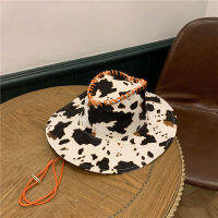 202106-2508703 new fashion faux leather cow pattern take photo fedoras cap men women panama jazz hat