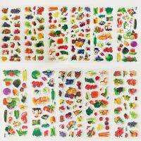 ♠ 12Sheets Cute Fruit and Vegetables 3D Puffy Bulk Stickers for Kindergarten Boy Girl Cognitive Learning Toys DIY Notebook Decor