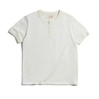 【Ready】⚡ Madden Tooling Heavy Xinjiang Cotton Pure Cotton Henley Collar Short Sleeve Round Neck Half Sleeve T-Shirt Mens American Vintage Bottom Shirt