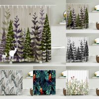 High Quality Forest Trees Deer Printed Fabric Shower Curtains Bath Screen Waterproof Products Bathroom Decorate with 12 Hooks