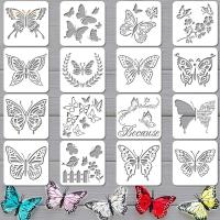 16 Pcs Butterfly Garden PET Painting Stencils Reusable Hollow Out Drawing Tools Dropship Rulers  Stencils