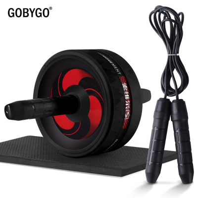 GOBYGO 2 in 1 Ab Roller&amp;Jump Rope No Noise Abdominal Wheel Ab Roller with Mat for Exercise Fitness