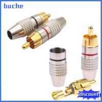 BUCHE ทองสีทอง ปลั๊กตัวผู้ RCA สายโคแอกเซียล สีดำสีแดง อะแดปเตอร์วิดีโอเสียงแบบไม่มีบัดกรี ขั้วต่อปลั๊ก RCA กล้องวิดีโอซีซีทีวี ปลั๊กสายสัญญาณเสียง