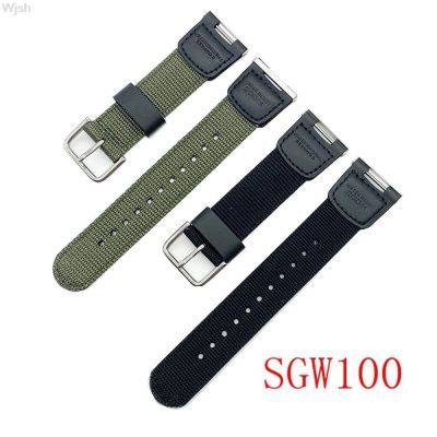 ♨┋ สายนาฬิกาผ้าใบไนลอนสำหรับ Casio SGW-100 Sgw 100 ผู้ชายผู้หญิงสีดำกองทัพสีเขียวกีฬากันน้ำสร้อยข้อมือ
