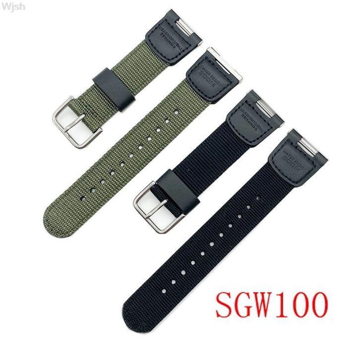 สายนาฬิกาไนล่อนสีเขียวทหารสำหรับ-casio-sgw-100-สายรัดกันน้ำเปลี่ยนอุปกรณ์นาฬิกาสปอร์ตพร้อมเครื่องมือ
