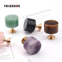 ▣✜┋ Luxury Natural Stone Tiger Eye Green Aventurine Jade Crystal Reiki Brass Handle Drawer Kitchen Cupboard Closet Door Knob