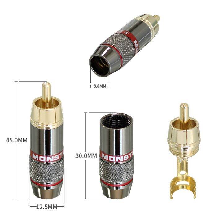 musical-sound-2-8-24pcs-rca-connector-plug-hifi-24k-gold-plated-rca-connector-jack-adapter-for-8mm-audio-and-video-speaker-cable