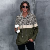 WomenS Loose Top Long Sleeve Fashion Leopard Print Stitching Hooded Top Green