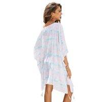 Women Sun Protection Shawl Lady Summer Chiffon Cardigan Holiday Bikini Blouse Breathable Gradient Beach Cape Tie-Dye Cloak