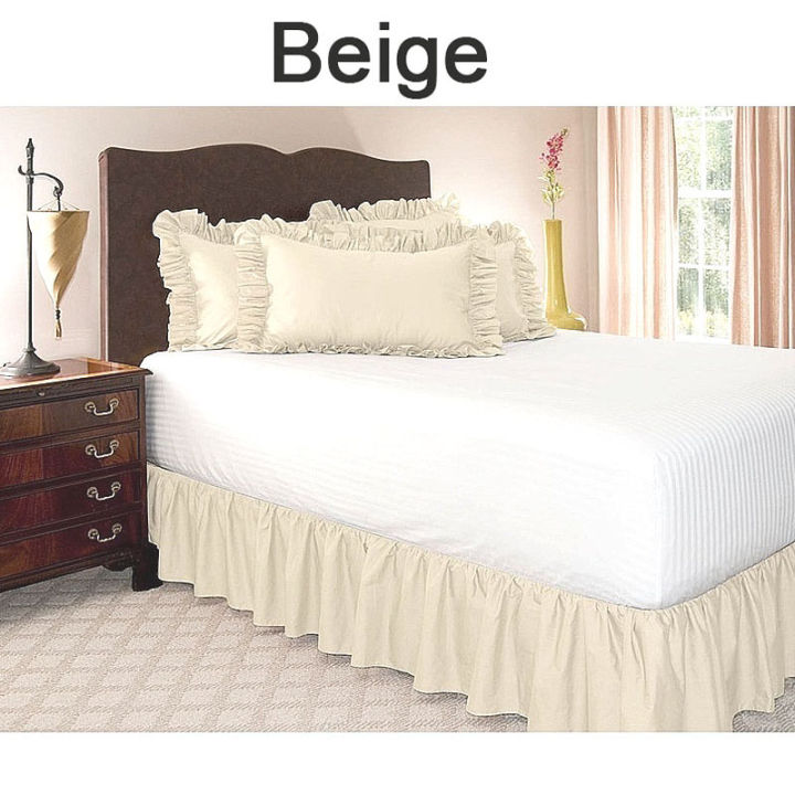 u2y7-ห่อรอบ-easy-fit-แถบยางยืดผ้าคลุมเตียงกระโปรงเตียง-ruffled-home-decor-hotel-pure-color