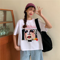 BOUND （in stock）Crop top Cartoon avatar White printed T-shirt Women