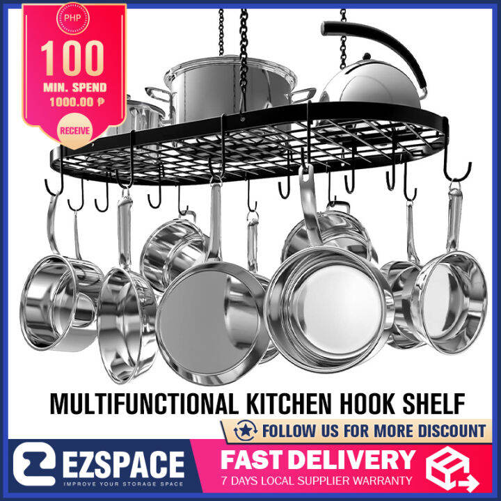 EZspace Multifunctional Kitchen Hook Shelf pot rack ceiling mount
