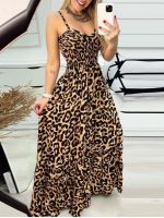 LW Plus Size Dresses Leopard Print Ruched A Line Dress Women Spaghetti Strap Maxi Dress Bodycon Sexy Streetwear women dress...