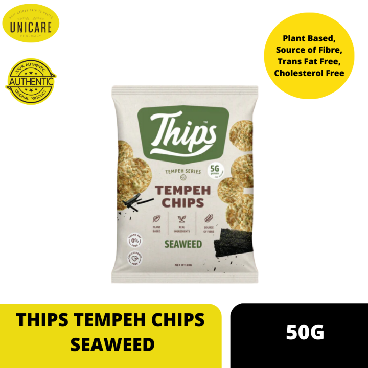 THIPS TEMPEH CHIPS SEAWEED 50G. Plant Based, Source of Fibre, Trans Fat