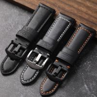 ▶★◀ Suitable for handmade black leather strap 20 22 24MM first layer cowhide suitable for Peppa Pig 111 441 thickened watch chain