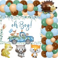 Dekorasi Baby Shower JOLLYBOOM Woodland สำหรับเด็กผู้ชายลูกโป่งป่าอุปกรณ์ทำพวงมาลัยสีฟ้าแนววินเทจพร้อมฉากหลังปาร์ตี้ธีมป่าไม้ลูกโป่งฟอยล์สัตว์ป่าสำหรับงานเลี้ยงวันเกิด