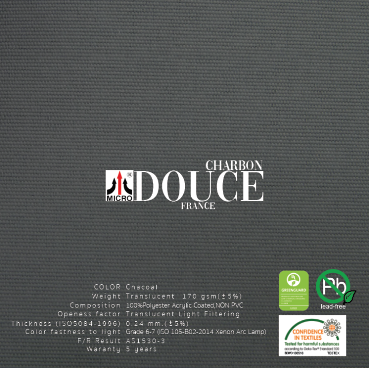 rvdlf7506-ม่านม้วน-douce-ผ้าสีชาโคล์-โปร่งแสงtranslucent-สไตล์ฝรั่งเศษ-แสงเข้าได้มองไม่ทะลุ-ผ้าเหนียว-ทนความร้อนได้ดี-อุปกรณ์สีดำ