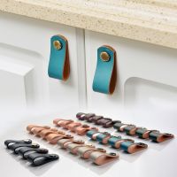 【LZ】✻  Retro Brown Leather Cabinet Knobs Drawer Wardrobe Door Handle Cupboard Shoe Cabinet Cowhide Pulls Knob Furniture Hardware