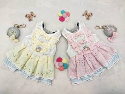 ชุดรัดอกผ้าฉลุพร้อมสายจูง น่ารัก สีสันสวยงาม ,Yamomo, Girl Pink Lace Harness , Girl Yellow Lace Harness