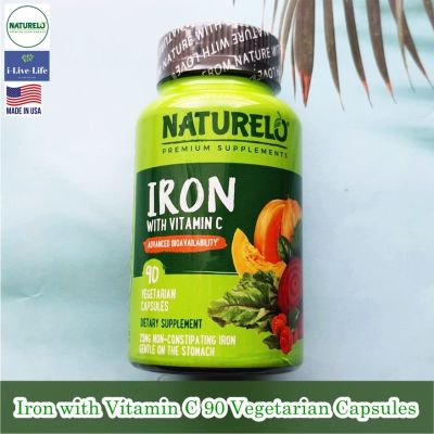 ธาตุเหล็ก Iron with Vitamin C 90 Vegetarian Capsules - NATURELO