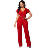 S-XXL Womens Up Long Wide Leg Pant Party Jumpsuits Fake Belt Commute