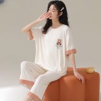 2023 New Pajamas Womens Summer Ice Silk Short Sleeve Capris Summer Home Wear modal Suit