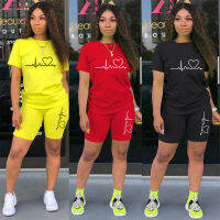 Casual Tracksuit Women Two Piece Set Summer T-Shirts And Shorts sets Solid Color Print Short Sleeve Top Tees Female Suits S-4XL