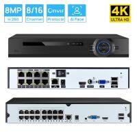 16CH/8CH 4K 8MP CCTV POE IEEE802.3Af NVR 48V สำหรับ8MP 5MP 1080P POE กล้อง IP ระบบนิรภัยในบ้าน H.265ตรวจจับ Xmeyeface