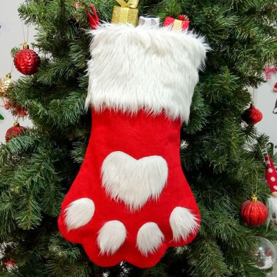 ZHUWNANA อุ้งเท้าสุนัขอุ้งเท้า สต็อกคริสต์มาส ของตกแต่งบ้าน ผมยาวทรงยาว ถุงของขวัญคริสต์มาส อุปกรณ์ตกแต่ง สีแดงสีเทา ตกแต่งต้นคริสต์มาส ต้นคริสมาสต์